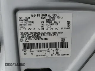 2015 Ford F-150 XLT w/HD Payload Pkg with VIN 1FTFW1EG6FFA02457, listed as a Copart auction lot 52121515 with 242,747 mi miles and Salvage Title. Bid and sale history available at carsss.com. Image 14.