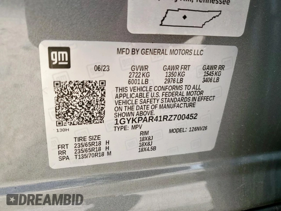 2024 Cadillac XT6 FWD Luxury with VIN 1GYKPAR41RZ700452, listed as a Copart auction lot 57675945 with 27,449 mi miles and Salvage title. Bid and sale history available at DreamBid. Image 13.