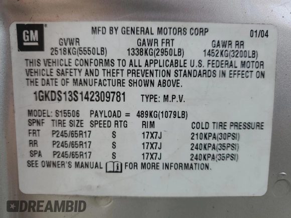 2004 GMC Envoy SLE with VIN 1GKDS13S142309781, listed as a Copart auction lot 73502854 with 349,449 mi miles and Salvage Title. Bid and sale history available at carsss.com. Image 15.