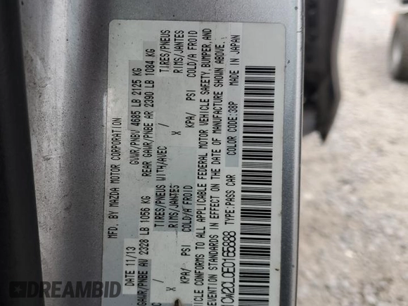 2014 Mazda 5 Touring with VIN JM1CW2CL0E0165888, listed as a Copart auction lot 88322725 with 194,775 mi miles and Salvage Title. Bid and sale history available at carsss.com. Image 12.