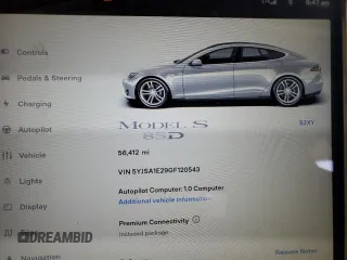 2016 Tesla Model S 90D with VIN 5YJSA1E29GF120543, listed as a Copart auction lot 56574425 with 56,412 mi miles and Salvage title. Bid and sale history available at DreamBid. Image 9.