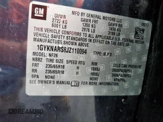 2018 Cadillac XT5 FWD with VIN 1GYKNARS8JZ110094, listed as a Copart auction lot 60626465 with 120,043 mi miles and Salvage title. Bid and sale history available at DreamBid. Image 14.