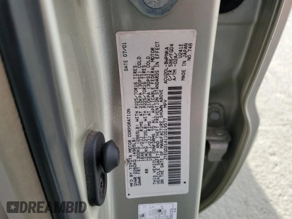 2001 Toyota Highlander z VIN JTEGD21A110019577, wystawiony jako Copart lot #52251105 z przebiegiem 191 847 mil mil oraz Szkoda całkowita • Salvage title. Historia ofert i sprzedaży dostępna na DreamBid. Obrazek 12.