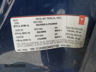 2017 Tesla Model X 90D z VIN 5YJXCDE23HF077126, wystawiony jako IAAI lot #42035067 z przebiegiem Nie podano mil oraz . Historia ofert i sprzedaży dostępna na DreamBid. Obrazek 9.
