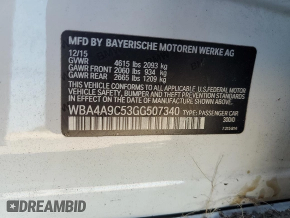 2016 BMW 4 Series 428i with VIN WBA4A9C53GG507340, listed as a Copart auction lot 82796914 with Not Provided miles and Non Repairable. Bid and sale history available at DreamBid. Image 12.
