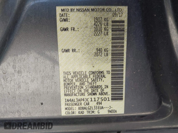 2018 Nissan Altima 2.5 SR with VIN 1N4AL3AP4JC117501, listed as a IAAI auction lot 41691369 with 92,136 mi miles. Bid and sale history available at carsss.com. Image 9.