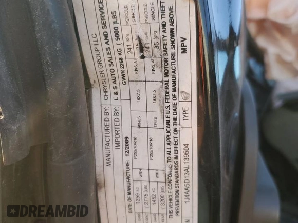 2010 Jeep Wrangler Sahara with VIN 1J4AA5D13AL139504, listed as a Copart auction lot 52746725 with Not provided miles and Salvage title. Bid and sale history available at DreamBid. Image 13.