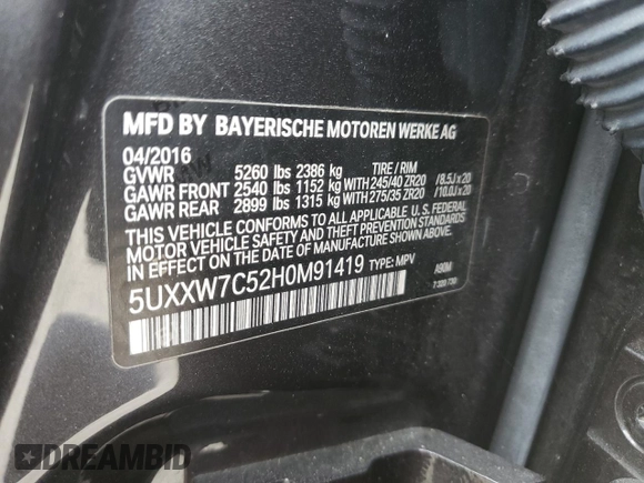 2017 BMW X4 M40i with VIN 5UXXW7C52H0M91419, listed as a Copart auction lot 79246144 with 87,641 mi miles and Clean Title. Bid and sale history available at carsss.com. Image 13.