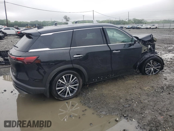 2025 Infiniti QX60 Sensory with VIN 5N1AL1GS7SC336153, listed as a Copart auction lot 57083985 with 5,692 mi miles and Salvage title. Bid and sale history available at DreamBid. Image 3.