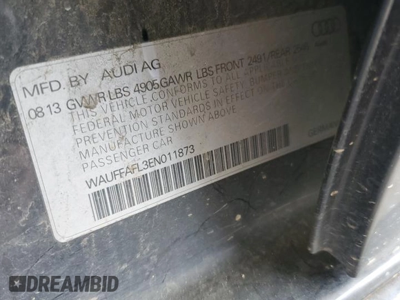 2014 Audi A4 Premium Plus with VIN WAUFFAFL3EN011873, listed as a Copart auction lot 46426155 with 138,338 mi miles and Salvage Title. Bid and sale history available at carsss.com. Image 14.