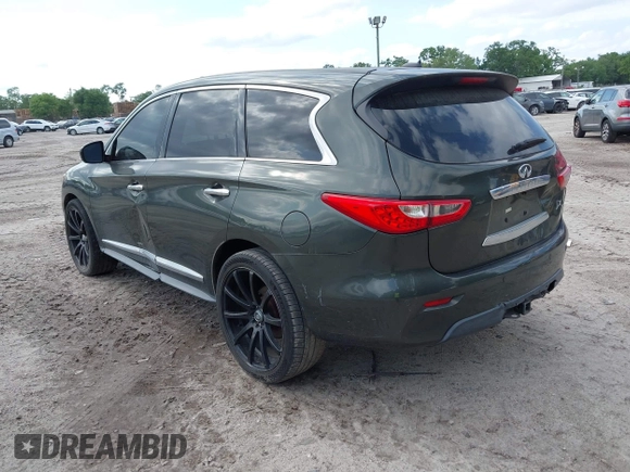 2013 Infiniti JX35 with VIN 5N1AL0MN8DC301195, listed as a IAAI auction lot 41886277 with 189,743 mi miles and . Bid and sale history available at DreamBid. Image 3.