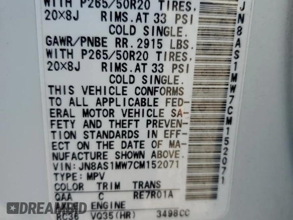 2012 Infiniti FX with VIN JN8AS1MW7CM152071, listed as a Copart auction lot 52519145 with 148,657 mi miles and Salvage title. Bid and sale history available at DreamBid. Image 12.