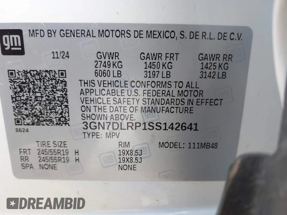 2025 Chevrolet Equinox EV LT z VIN 3GN7DLRP1SS142641, wystawiony jako IAAI lot #42129744 z przebiegiem 3 821 mil mil oraz . Historia ofert i sprzedaży dostępna na DreamBid. Obrazek 9.