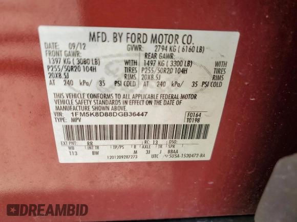 2013 Ford Explorer XLT with VIN 1FM5K8D88DGB36447, listed as a Copart auction lot 51423435 with 88,042 mi miles and Salvage Title. Bid and sale history available at DreamBid. Image 13.