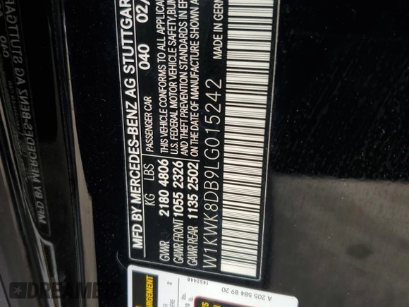 2020 Mercedes-Benz C 300 with VIN W1KWK8DB9LG015242, listed as a Copart auction lot 46953505 with 32,862 mi miles and Salvage Title. Bid and sale history available at DreamBid. Image 12.