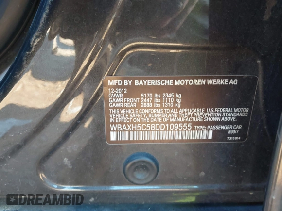 2013 BMW 5 Series 528i xDrive z VIN WBAXH5C58DD109555, wystawiony jako IAAI lot #41331845 z przebiegiem 168 391 mil mil oraz . Historia ofert i sprzedaży dostępna na DreamBid. Obrazek 9.