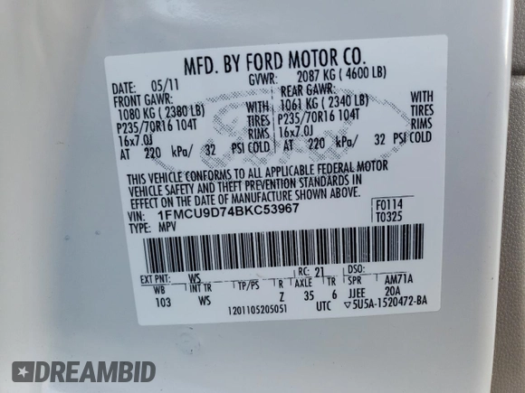 2011 Ford Escape XLT with VIN 1FMCU9D74BKC53967, listed as a Copart auction lot 79251934 with 132,215 mi miles and Salvage title. Bid and sale history available at DreamBid. Image 13.