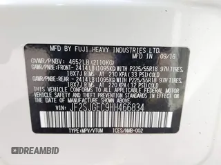 2017 Subaru Forester Premium with VIN JF2SJGEC9HH466834, listed as a IAAI auction lot 41847374 with 93,002 mi miles. Bid and sale history available at carsss.com. Image 9.