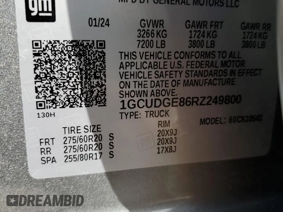 2024 Chevrolet Silverado 1500 LTZ with VIN 1GCUDGE86RZ249800, listed as a Copart auction lot 81805054 with 10,914 mi miles and Salvage Title. Bid and sale history available at DreamBid. Image 13.