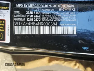 2022 Mercedes-Benz C 300 z VIN W1KAF4HB4NR030384, wystawiony jako Copart lot #46177174 z przebiegiem Nie podano mil oraz Nie do naprawy • Non repairable. Historia ofert i sprzedaży dostępna na DreamBid. Obrazek 14.