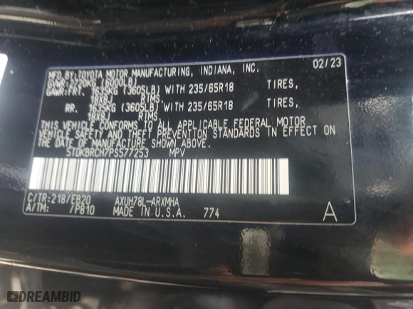 2023 Toyota Highlander Hybrid XLE with VIN 5TDKBRCH7PS577253, listed as a Copart auction lot 49791515 with 95,144 mi miles and Salvage Title. Bid and sale history available at carsss.com. Image 15.