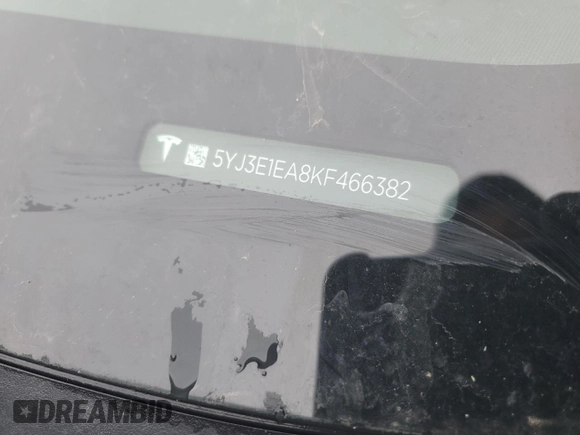 2019 Tesla Model 3 Mid Range with VIN 5YJ3E1EA8KF466382, listed as a Copart auction lot 46578205 with Not Provided miles and Salvage Title. Bid and sale history available at DreamBid. Image 13.