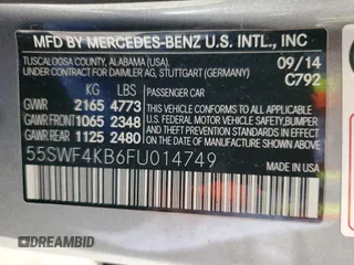 2015 Mercedes-Benz C 300 Luxury with VIN 55SWF4KB6FU014749, listed as a Copart auction lot 55673185 with 152,729 mi miles and Clean title. Bid and sale history available at DreamBid. Image 12.
