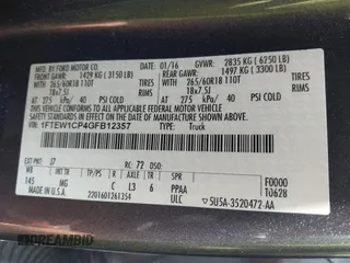 2016 Ford F-150 XL with VIN 1FTEW1CP4GFB12357, listed as a IAAI auction lot 42439454 with 158,350 mi miles and . Bid and sale history available at DreamBid. Image 9.