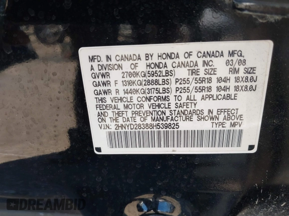 2008 Acura MDX Tech Pkg with VIN 2HNYD28388H539825, listed as a IAAI auction lot 41696141 with 239,598 mi miles. Bid and sale history available at carsss.com. Image 9.