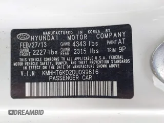 2013 Hyundai Genesis Coupe 2.0T with VIN KMHHT6KD2DU099816, listed as a IAAI auction lot 42847607 with 79,485 mi miles and . Bid and sale history available at DreamBid. Image 9.