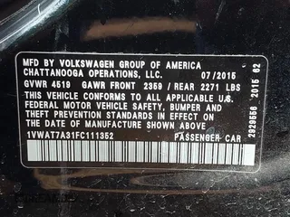 2015 Volkswagen Passat 1.8T Limited Edition with VIN 1VWAT7A31FC111352, listed as a IAAI auction lot 41575307 with 130,080 mi miles. Bid and sale history available at carsss.com. Image 9.
