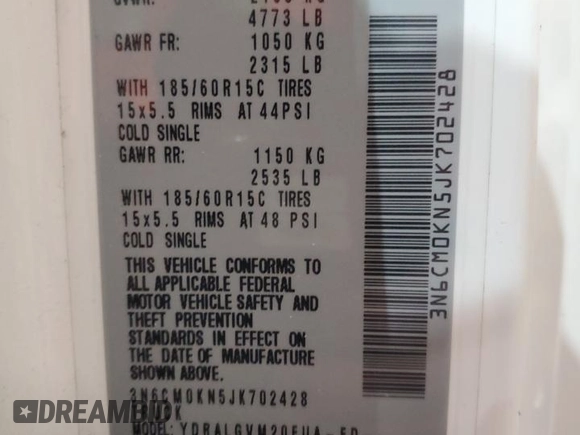 2018 Nissan NV200 Compact Cargo S with VIN 3N6CM0KN5JK702428, listed as a Copart auction lot 43903865 with 142,605 mi miles and Salvage Title. Bid and sale history available at carsss.com. Image 13.