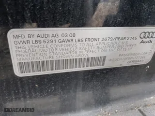 2008 Audi A6 with VIN WAUDH74F98N127066, listed as a IAAI auction lot 40738254 with 1 mi miles. Bid and sale history available at carsss.com. Image 9.