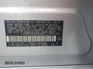2010 Lexus IS 350 with VIN JTHBE5C25A5024527, listed as a Copart auction lot 45330865 with 94,890 mi miles and Salvage Title. Bid and sale history available at DreamBid. Image 12.