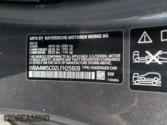 2020 BMW 4 Series 430i xDrive with VIN WBA4W5C02LFH25609, listed as a Copart auction lot 69661994 with 44,574 mi miles and Salvage title. Bid and sale history available at DreamBid. Image 14.