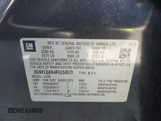 2015 Chevrolet Equinox LT with VIN 2GNFLGEK4F6234573, listed as a IAAI auction lot 41895032 with 193,585 mi miles. Bid and sale history available at carsss.com. Image 9.