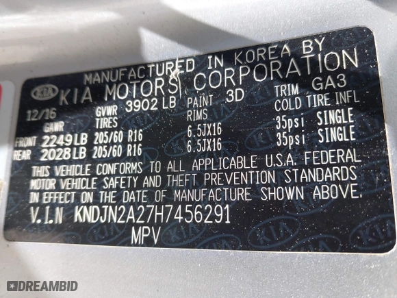 2017 Kia Soul with VIN KNDJN2A27H7456291, listed as a IAAI auction lot 42009161 with 168,255 mi miles. Bid and sale history available at carsss.com. Image 9.