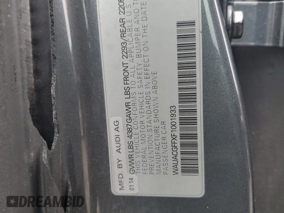 2015 Audi A3 1.8T Premium with VIN WAUACGFFXF1001933, listed as a Copart auction lot 42617005 with 0 mi miles and Salvage Title. Bid and sale history available at carsss.com. Image 12.