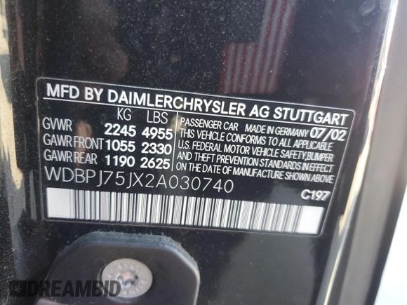 2002 Mercedes-Benz CL 500/600 z VIN WDBPJ75JX2A030740, wystawiony jako Copart lot #42142025 z przebiegiem 82 576 mil mil oraz Szkoda całkowita • Salvage title. Historia ofert i sprzedaży dostępna na DreamBid. Obrazek 13.