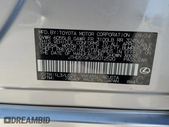 2024 Lexus LS 500 with VIN JTHD51GF5R5012520, listed as a Copart auction lot 49307425 with 1,728 mi miles and Salvage title. Bid and sale history available at DreamBid. Image 15.
