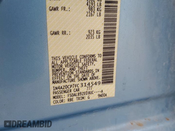 2015 Nissan LEAF SV with VIN 1N4AZ0CP7FC314549, listed as a Copart auction lot 71839493 with 79,430 mi miles. Bid and sale history available at carsss.com. Image 13.