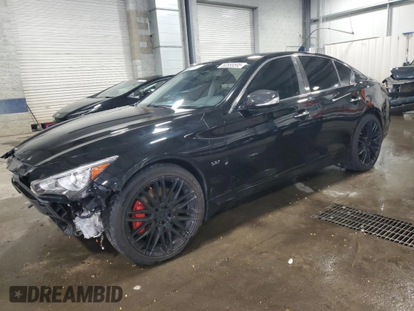 2014 Infiniti Q50 Premium with VIN JN1BV7AR1EM705764, listed as a Copart auction lot 50555595 with 105,626 mi miles and Salvage Title. Bid and sale history available at DreamBid. Image 1.