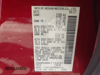 2017 Nissan Frontier Desert Runner with VIN 1N6DD0ER8HN776692, listed as a IAAI auction lot 41771538 with 71,151 mi miles and . Bid and sale history available at DreamBid. Image 9.