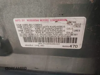 2003 Mitsubishi Outlander XLS z VIN JA4LZ41G53U095457, wystawiony jako IAAI lot #42040732 z przebiegiem 97 236 mil mil oraz . Historia ofert i sprzedaży dostępna na DreamBid. Obrazek 9.