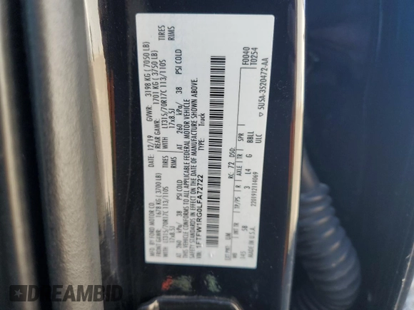 2020 Ford F-150 Raptor with VIN 1FTFW1RG0LFA72722, listed as a Copart auction lot 50240675 with 87,291 mi miles and Salvage Title. Bid and sale history available at carsss.com. Image 13.
