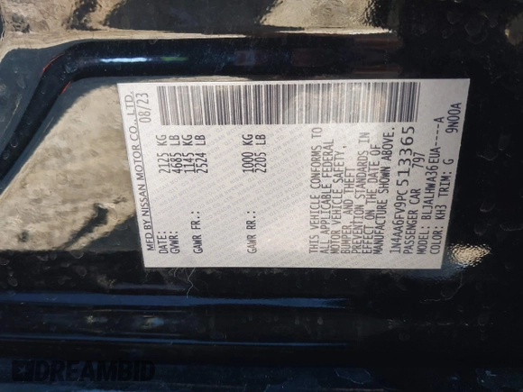 2023 Nissan Maxima Platinum z VIN 1N4AA6FV9PC513365, wystawiony jako IAAI lot #41652441 z przebiegiem 9 650 mil mil oraz . Historia ofert i sprzedaży dostępna na DreamBid. Obrazek 9.