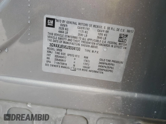 2018 Chevrolet Equinox LT z VIN 3GNAXJEV6JS504130, wystawiony jako Copart lot #87847015 z przebiegiem Nie podano mil oraz Szkoda całkowita • Salvage title. Historia ofert i sprzedaży dostępna na DreamBid. Obrazek 13.