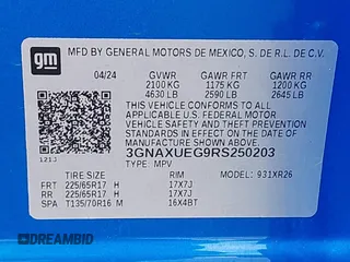 2024 Chevrolet Equinox LT with VIN 3GNAXUEG9RS250203, listed as a IAAI auction lot 42233875 with 26,930 mi miles and . Bid and sale history available at DreamBid. Image 9.