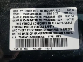 2017 Honda CR-V EX with VIN 7FARW1H57HE015298, listed as a Copart auction lot 52904965 with 105,348 mi miles and Non Repairable. Bid and sale history available at carsss.com. Image 14.
