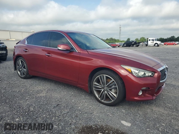 2014 Infiniti Q50 Sport with VIN JN1BV7AR6EM693711, listed as a Copart auction lot 64551895 with 124,843 mi miles and Salvage title. Bid and sale history available at DreamBid. Image 4.
